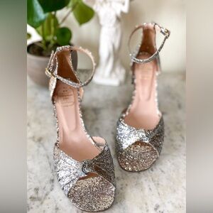 NWT Emerson Fry 1930s Vintage Inspo Silver Sparkle Portugal Sz. 8 Block Heel